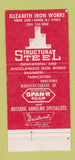 Matchbook Cover - Elizabeth Iron Works Union NJ Steel 30 Strike