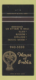 Matchbook Cover - House of India Restaurant Chicago IL 30 Strike