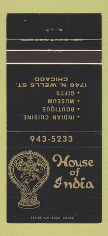 Matchbook Cover - House of India Restaurant Chicago IL 30 Strike