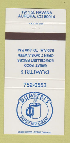 Matchbook Cover - Dumitri's Family Restaurant Aurora Colorado 30 Strike