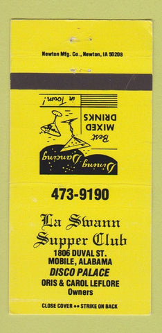 Matchbook Cover - La Swann Supper Club Mobile AL Disco Palace 30 Strike