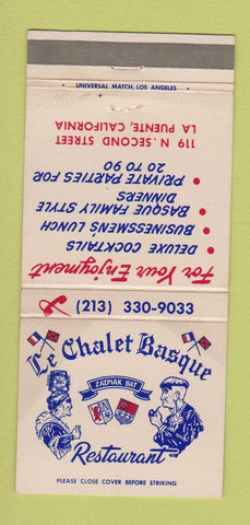 Matchbook Cover - Le Chalet Basque Restaurant La Puente CA WEAR 30 Strike