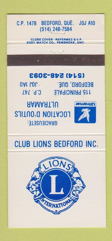 Matchbook Cover - Lions International Club Bedford QC 30 Strike