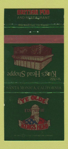 Matchbook Cover Ye Olde King's Head Shoppe Restaurant Santa Monica CA 30 Strike