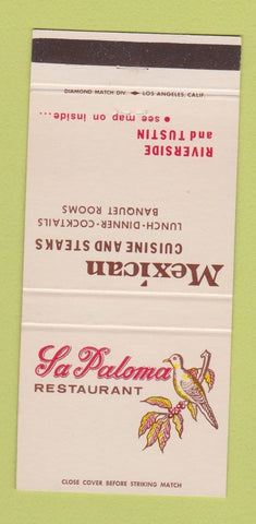 Matchbook Cover - La Paloma Mexican Restaurant Riverside Tustin CA 30 Strike