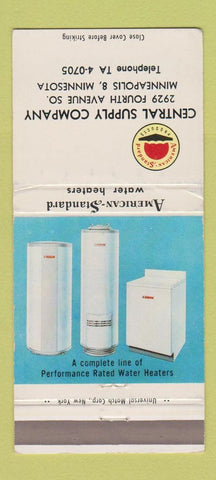 Matchbook Cover - American Standard Water Heaters Minneapolis MN WEAR 30 Strike
