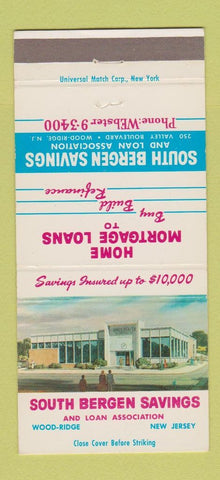 Matchbook Cover - South Bergen Savings Wood Ridge NJ 30 Strike