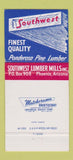 Matchbook Cover - Southwest Lumber Mills Phoenix AZ 30 Strike