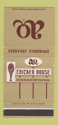 Matchbook Cover - AQ Chicken House Fried Chicken Springdale AR 30 Strike