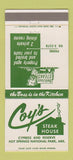 Matchbook Cover - Coy's Steak House Hot Springs National Park AR 30 Strike