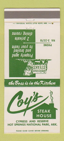 Matchbook Cover - Coy's Steak House Hot Springs National Park AR 30 Strike