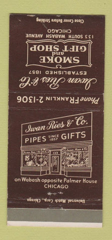 Matchbook Cover - Iwan Ries Pipes Tobacco Chicago IL 30 Strike