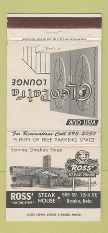 Matchbook Cover - Ross' Steak House Cleopatra Lounge Omaha NE 30 Strike