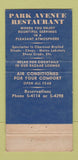 Matchbook Cover - Park Avenue Restaurant Miami Beach FL WEAR 30 Strike