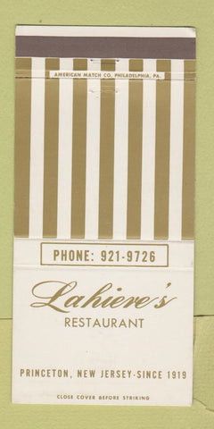 Matchbook Cover - Lahieve's Restaurant Princeton NJ 30 Strike