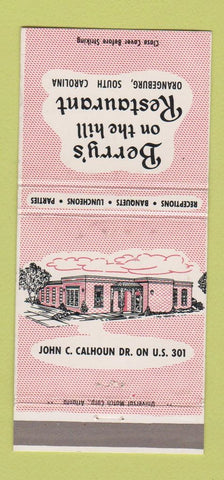 Matchbook Cover - Berry's Restaurant Orangeburg SC 30 Strike