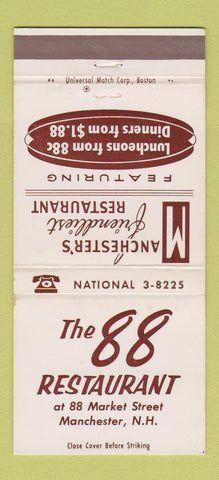 Matchbook Cover - 88 Restaurant Manchester NH 30 Strike