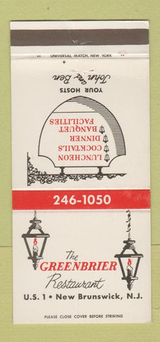 Matchbook Cover - Greenbrier Restaurant New Brunswick NJ 30 Strike