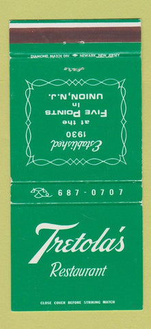 Matchbook Cover - Tretola's Restaurant Union NJ 30 Strike