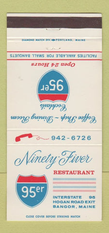 Matchbook Cover - Ninety Fiver Restaurant Bangor ME WEAR 30 Strike