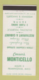 Matchbook Cover - Caesar's Monticello Restaurant Cabaret Framingham MA 30 Strike