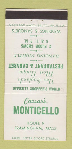 Matchbook Cover - Caesar's Monticello Restaurant Cabaret Framingham MA 30 Strike
