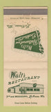 Matchbook Cover - Walt's Restaurant La Crosse WI WEAR 30 Strike