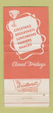 Matchbook Cover - Walt's Restaurant La Crosse WI WEAR 30 Strike