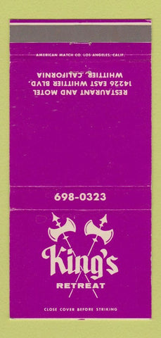 Matchbook Cover - King's Retreat Whittier CA 30 Strike
