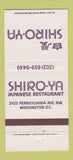 Matchbook Cover - Shiro Ya Japanese Restaurant Washington DC 30 Strike