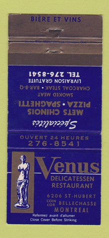 Matchbook Cover - Venus Deli Restaurant Montreal QC 30 Strike