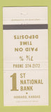 Matchbook Cover - 1st National Bank Howard KS 30 Strike