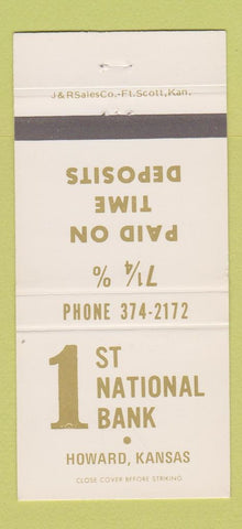 Matchbook Cover - 1st National Bank Howard KS 30 Strike