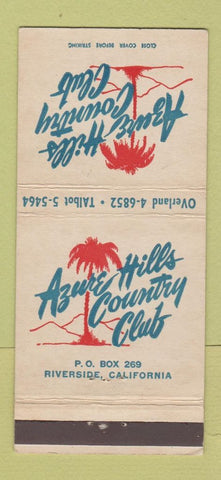 Matchbook Cover - Azure Hills Country Club Riverside CA 30 Strike