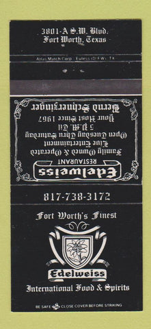 Matchbook Cover - Edelweiss Restaurant Fort Worth TX 30 Strike