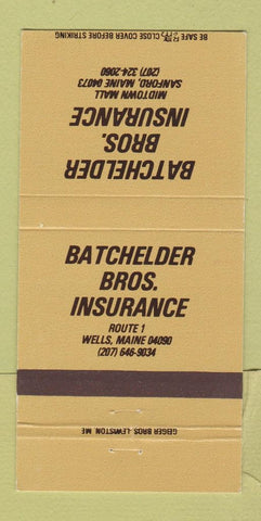 Matchbook Cover - Batchelder Bros Insurance Sanford ME Wells 30 Strike