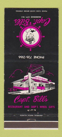 Matchbook Cover - Capt Bill's Restaurant Morehead City NC 30 Strike