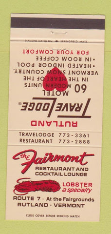 Matchbook Cover - Fairmont Restaurant Travel Lodge Rutland VT 30 Strike