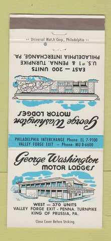 Matchbook Cover - George Washington Motor Lodges King of Prussia PA 30 Strike