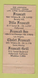 Matchbook Cover Frascati Belgian Restaurant Beverly Hills Hollywood CA 30 Strike