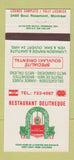 Matchbook Cover - Restaurant Delitheque Montreal QC Souvlaki 30 Strike