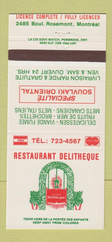 Matchbook Cover - Restaurant Delitheque Montreal QC Souvlaki 30 Strike