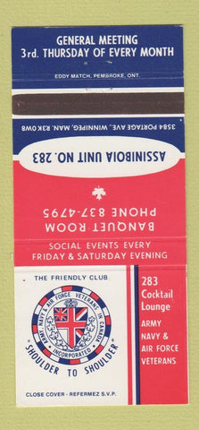 Matchbook Cover - Army Navy Air Force Veterans Winnipeg MB 30 Strike