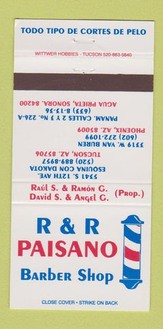 Matchbook Cover - R&R Paisano Barber Shop Phoenix Tucson AZ 30 Strike