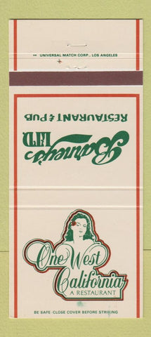Matchbook Cover - One West California RestaurantP Pasadena CA 30 Strike