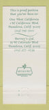 Matchbook Cover - One West California RestaurantP Pasadena CA 30 Strike