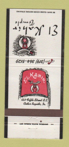 Matchbook Cover - El Kahir Temple Shriners Cedar Rapids IA 30 Strike