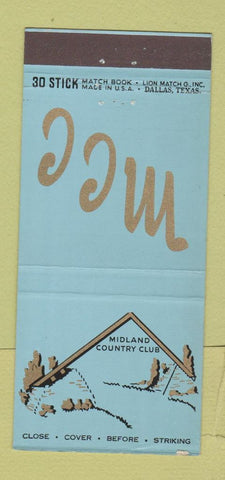 Matchbook Cover - Midland Country Club TX 30 Stick