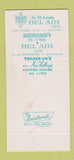 Matchbook Cover - Bel Air East West St Louis MO 30 Strike