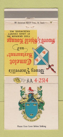 Matchbook Cover Dewey Yacovelli's Camelot Restaurant Hazelwood MO WEAR 30 Strike